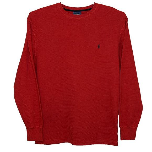 Polo Ralph Lauren Sleep Shirt Mens Sz Large Red 100% Cotton Long Sleeve Thermal - Picture 1 of 6